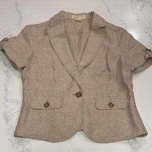 MICHAEL KORS SIZE L~100% LINEN DRESS JACKET BLAZER~PUFF SLEEVES GOLD BUTTON UP